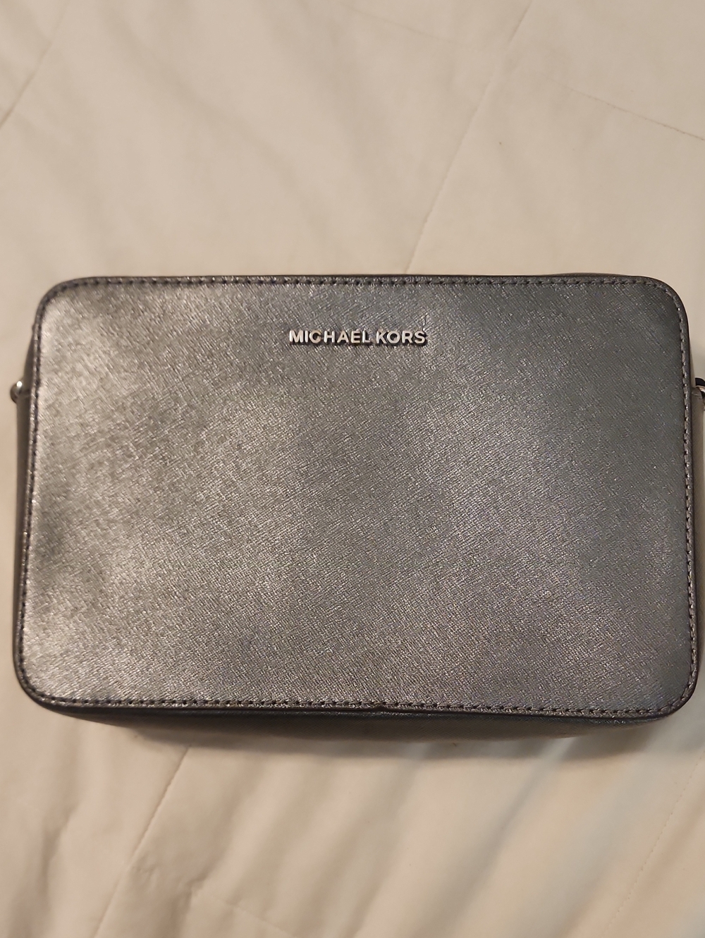 Michael Kors Gunmetal Metallic Silver Chain Textured Crossbody Bag Exc Cond
